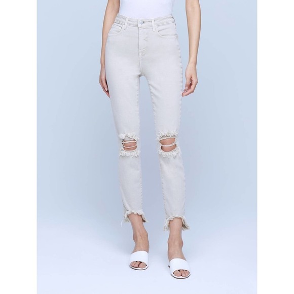 L'agence High Line Slim Straight-Leg Jeans Denim Biscuit Destruct Women's SZ 30 - Picture 1 of 10